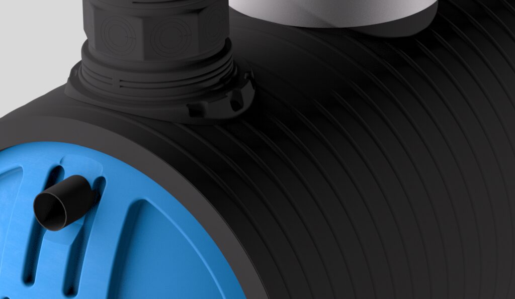 Löschwassertank aus HDPE in der Aufsicht.